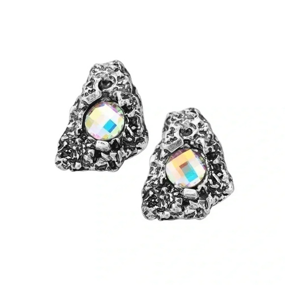Crystal Stud Earrings Silver Iridescent - Picture 7 of 12